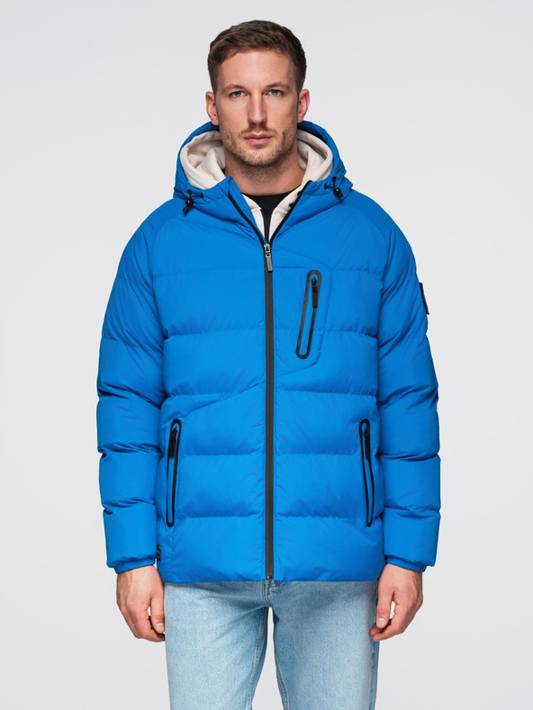 Ombre Clothing Férfi meleg steppelt kabát raglan ujjakkal - kék V2 OM-JAHP-0302 Ombre Clothing