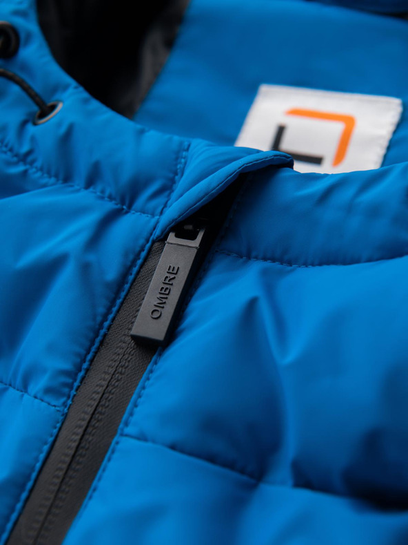 Ombre Clothing Férfi meleg steppelt kabát raglan ujjakkal - kék V2 OM-JAHP-0302 Ombre Clothing