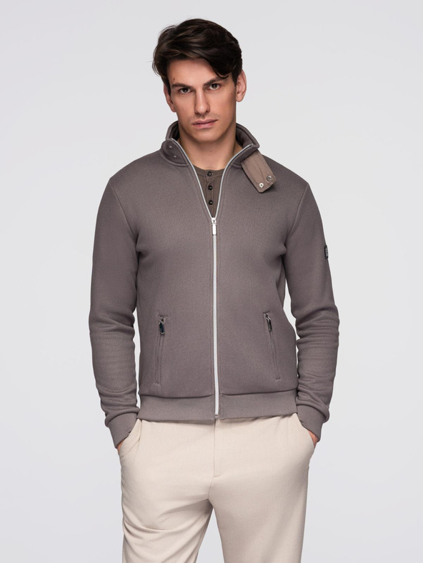 Ombre Clothing Férfi kabát magas gallérral és fleece belsővel - ash V2 C645 Ombre Clothing