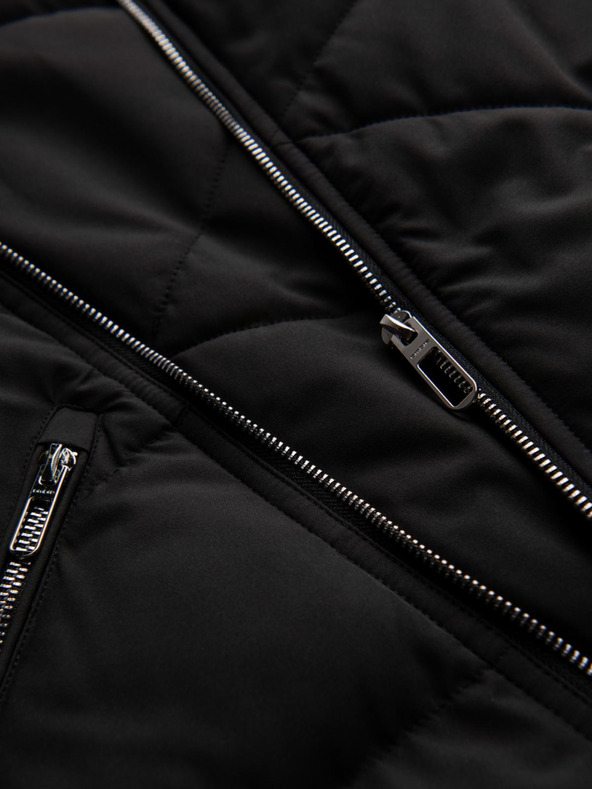 Ombre Clothing Férfi steppelt kabát kapucnival - fekete V1 OM-JAHP-0252 Ombre Clothing