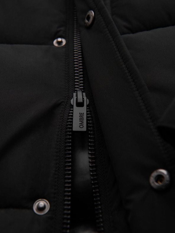 Ombre Clothing Férfi hosszú steppelt téli kabát kapucnival - fekete V1 OM-JALJ-0309 Ombre Clothing