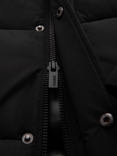 Ombre Clothing Férfi hosszú steppelt téli kabát kapucnival - fekete V1 OM-JALJ-0309 Ombre Clothing