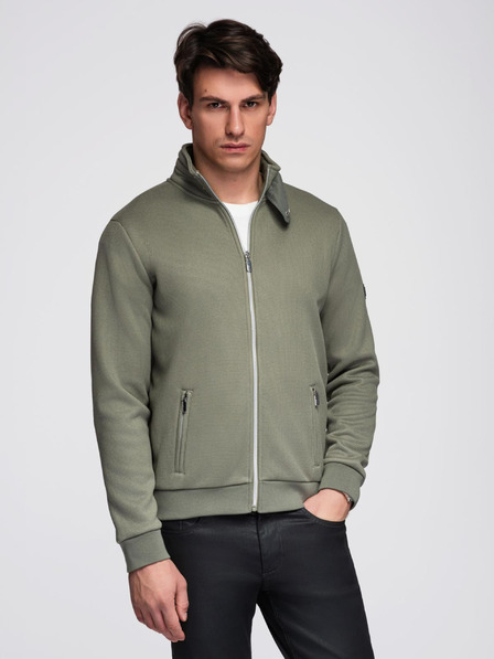 Ombre Clothing Kötött kabát fleece béléssel és magas gallérral - khaki V3 C645 Ombre Clothing