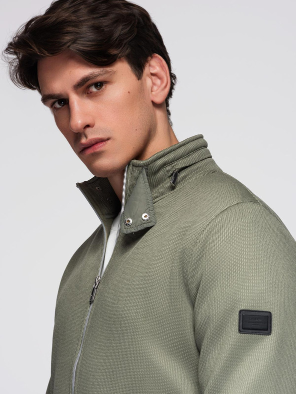 Ombre Clothing Kötött kabát fleece béléssel és magas gallérral - khaki V3 C645 Ombre Clothing