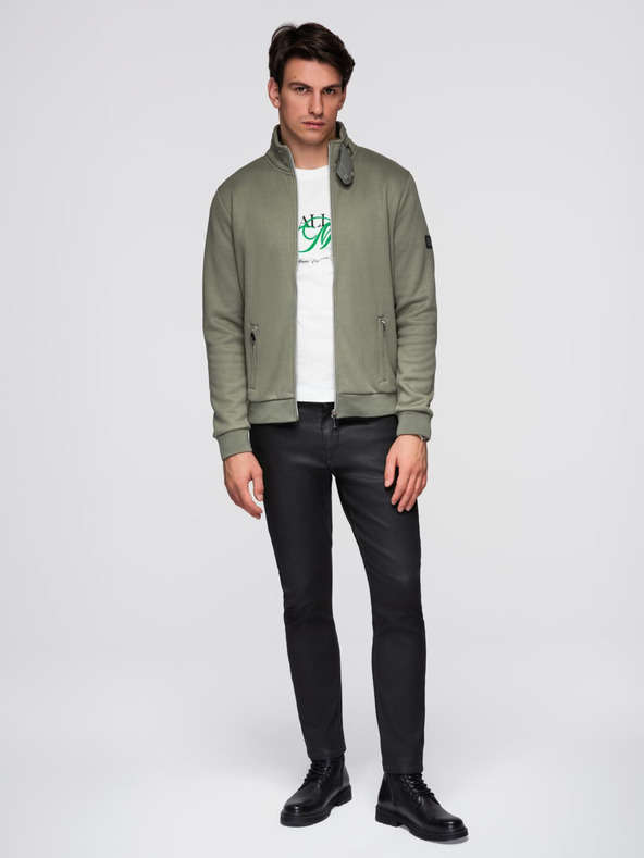 Ombre Clothing Kötött kabát fleece béléssel és magas gallérral - khaki V3 C645 Ombre Clothing