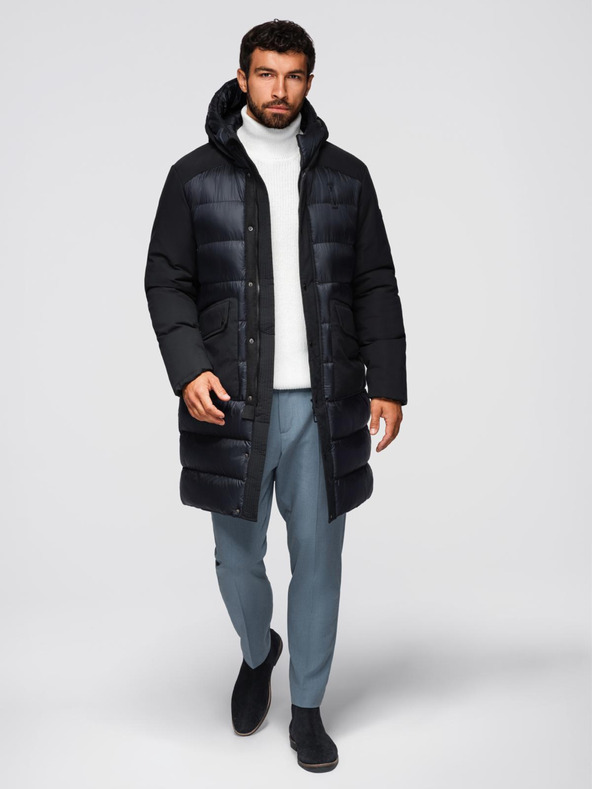 Ombre Clothing Férfi hosszú steppelt kabát nagy zsebekkal - fekete V1 OM-JALJ-0308 Ombre Clothing