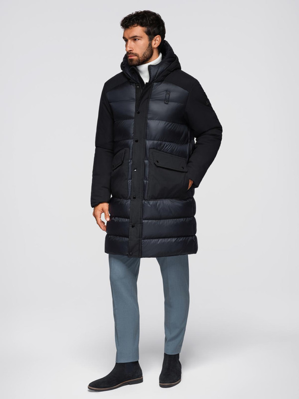 Ombre Clothing Férfi hosszú steppelt kabát nagy zsebekkal - fekete V1 OM-JALJ-0308 Ombre Clothing