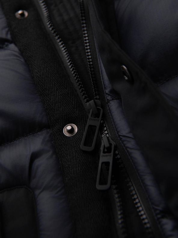 Ombre Clothing Férfi hosszú steppelt kabát nagy zsebekkal - fekete V1 OM-JALJ-0308 Ombre Clothing