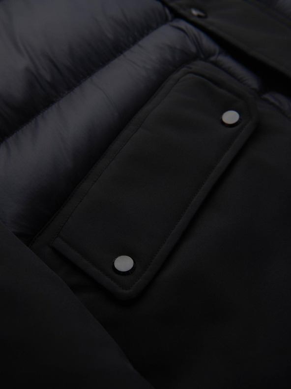 Ombre Clothing Férfi hosszú steppelt kabát nagy zsebekkal - fekete V1 OM-JALJ-0308 Ombre Clothing