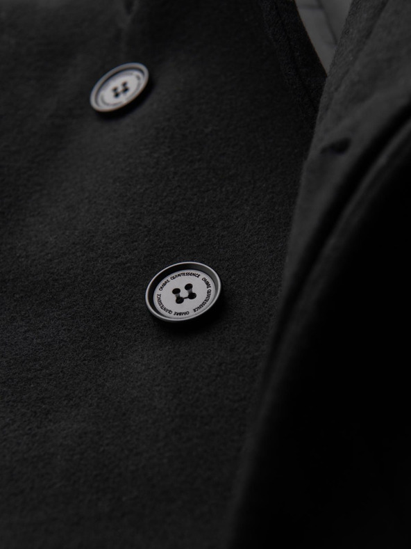Ombre Clothing Férfi kabát magas gallérral és aszimmetrikus záródással - fekete V2 OM-COWC-0141 Ombre Clothing