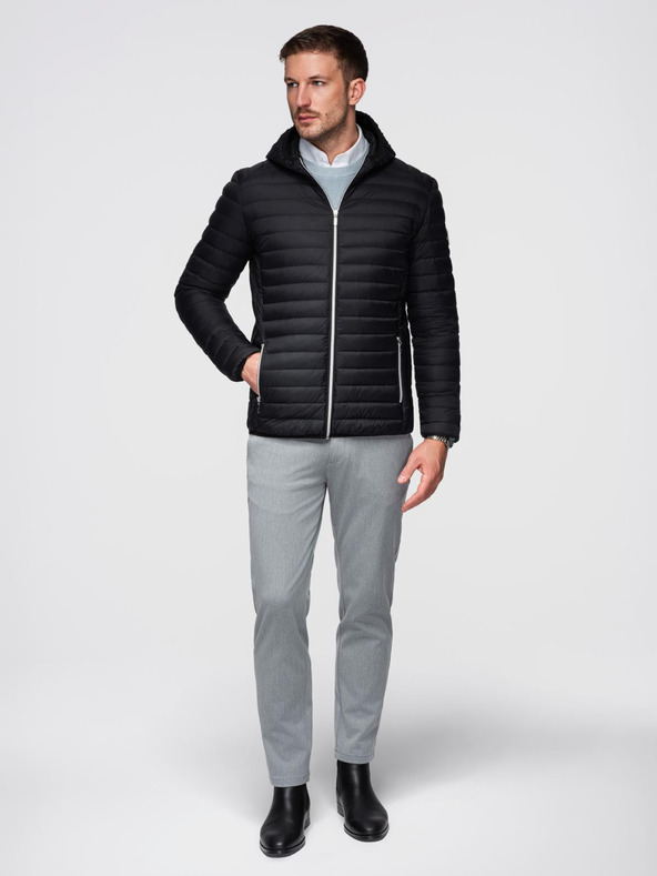 Ombre Clothing Férfi ultrakönnyű kabát természetes puha tollból zsebvel - fekete V1 OM-JALP-0211 Ombre Clothing