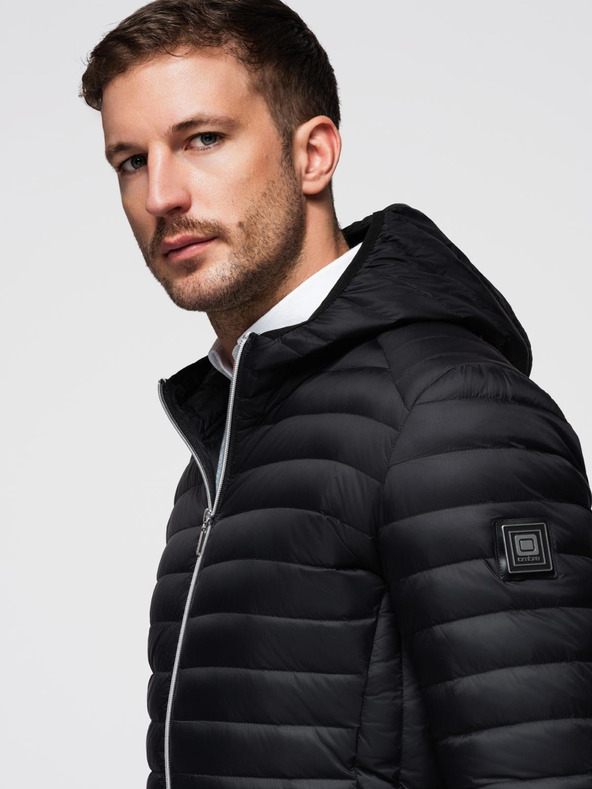 Ombre Clothing Férfi ultrakönnyű kabát természetes puha tollból zsebvel - fekete V1 OM-JALP-0211 Ombre Clothing