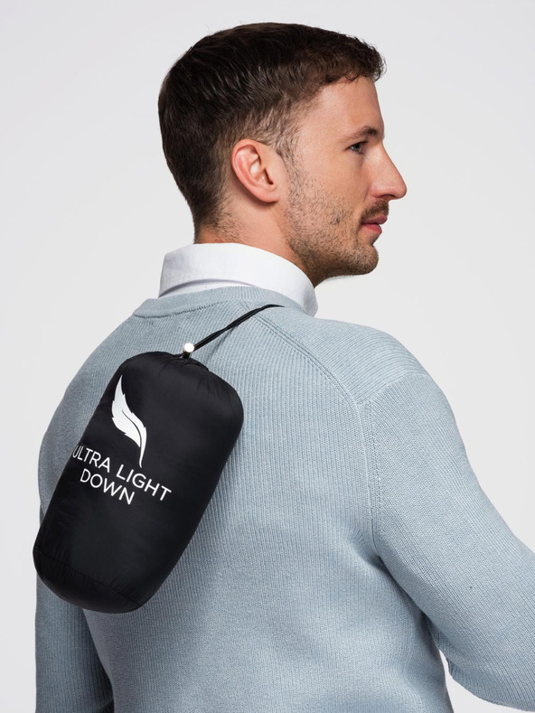 Ombre Clothing Férfi ultrakönnyű kabát természetes puha tollból zsebvel - fekete V1 OM-JALP-0211 Ombre Clothing