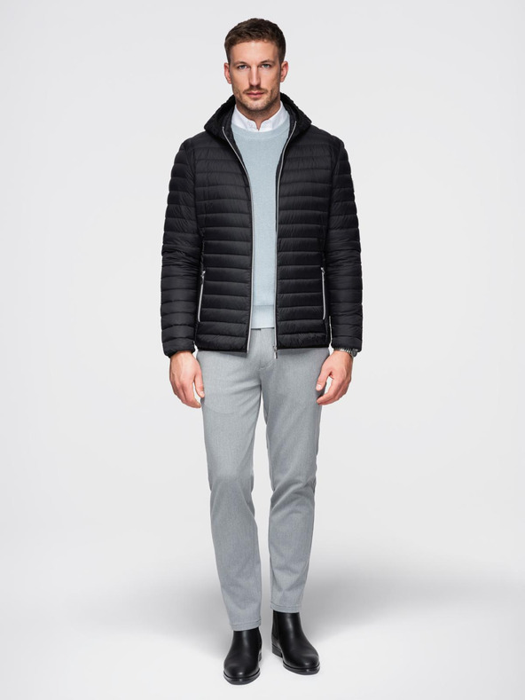 Ombre Clothing Férfi ultrakönnyű kabát természetes puha tollból zsebvel - fekete V1 OM-JALP-0211 Ombre Clothing