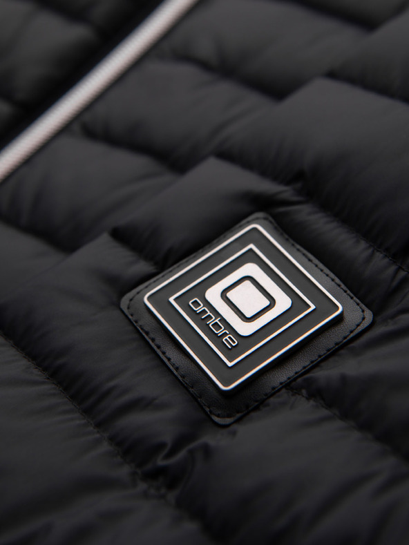 Ombre Clothing Férfi ultrakönnyű kabát természetes puha tollból zsebvel - fekete V1 OM-JALP-0211 Ombre Clothing