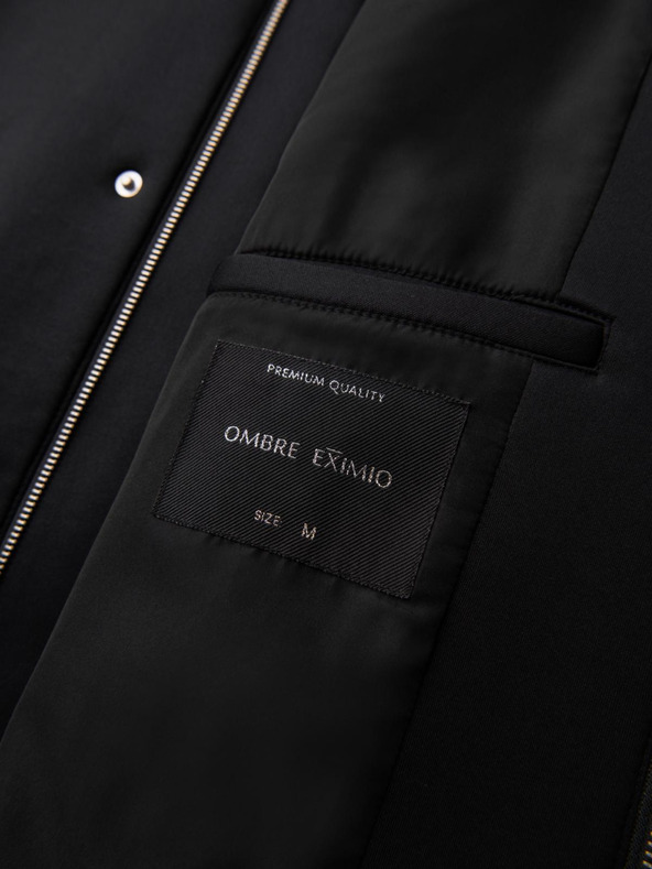 Ombre Clothing Férfi minimalista közepes hosszúságú kabát kapucnival - fekete V4 OM-COLC-0144 Ombre Clothing