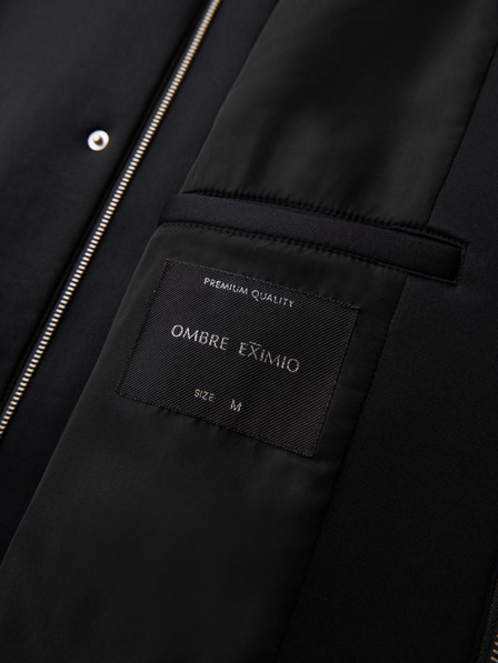 Ombre Clothing Férfi minimalista közepes hosszúságú kabát kapucnival - fekete V4 OM-COLC-0144 Ombre Clothing