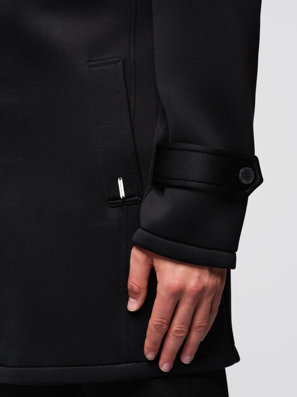 Ombre Clothing Férfi minimalista közepes hosszúságú kabát kapucnival - fekete V4 OM-COLC-0144 Ombre Clothing