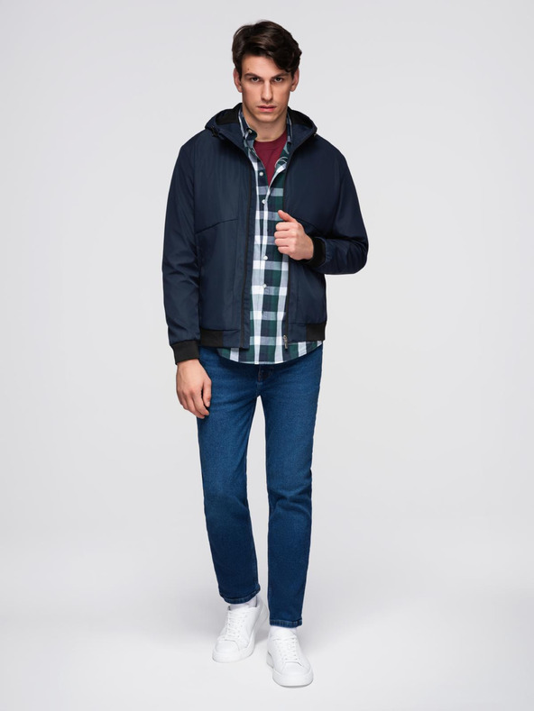 Ombre Clothing Férfi könnyű kabát kapucnival és háló béléssel - sötét kék V1 C640 Ombre Clothing