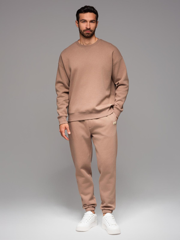 Ombre Clothing Klasszikus uniszex nadrág bordázott mandzettákkal - barna V16 OU-PSBC-0100 Ombre Clothing