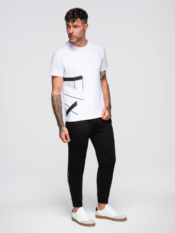 Ombre Clothing Férfi nadrág bordázott szárral és gumi nyomattal - fekete V1 OM-PASK-0223 Ombre Clothing