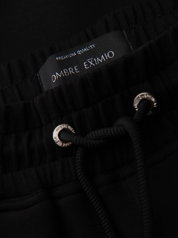 Ombre Clothing Férfi nadrág bordázott szárral és gumi nyomattal - fekete V1 OM-PASK-0223 Ombre Clothing