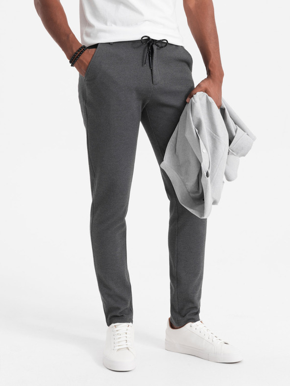 Ombre Clothing Férfi kötött nadrág rugalmas derekkal - sötét szürke V2 OM-PACP-0116 Ombre Clothing