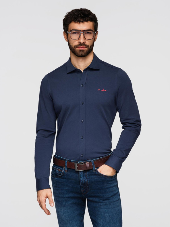 Ombre Clothing Férfi pamut ing REGULAR kontraszt hímzéssel - sötét kék V2 K697 Ombre Clothing