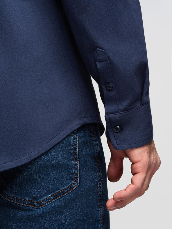 Ombre Clothing Férfi pamut ing REGULAR kontraszt hímzéssel - sötét kék V2 K697 Ombre Clothing