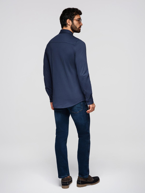 Ombre Clothing Férfi pamut ing REGULAR kontraszt hímzéssel - sötét kék V2 K697 Ombre Clothing