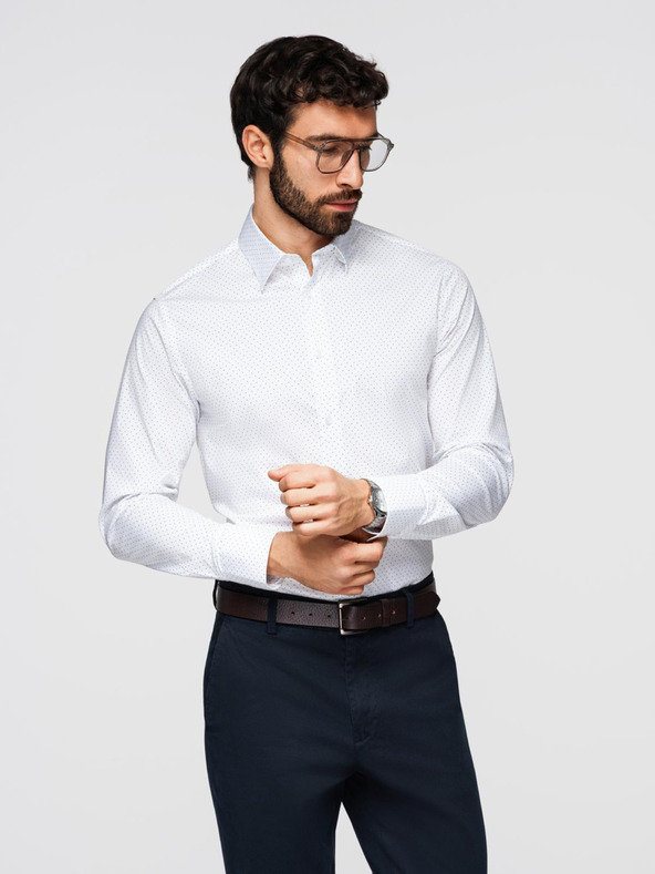 Ombre Clothing Férfi pamut ing REGULAR FIT finom mintával - fehér V1 K698 Ombre Clothing