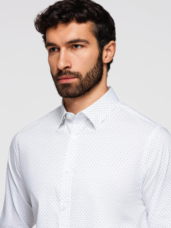 Ombre Clothing Férfi pamut ing REGULAR FIT finom mintával - fehér V1 K698 Ombre Clothing