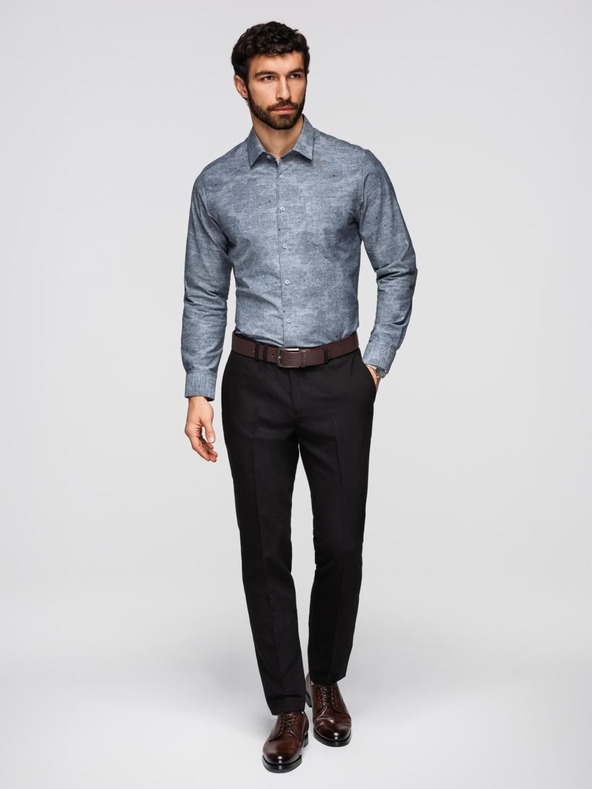 Ombre Clothing Klasszikus férfi flannel pamut ing virágokkal - szürke V3 K701 Ombre Clothing