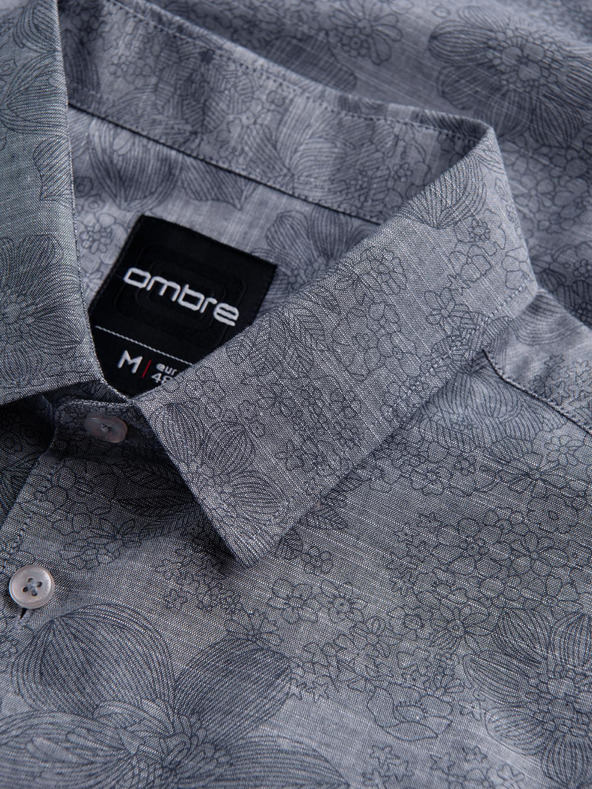 Ombre Clothing Klasszikus férfi flannel pamut ing virágokkal - szürke V3 K701 Ombre Clothing