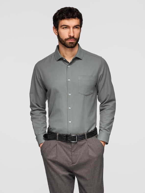 Ombre Clothing Férfi ing klasszikus regular fit szabásban - khaki V4 K694 Ombre Clothing