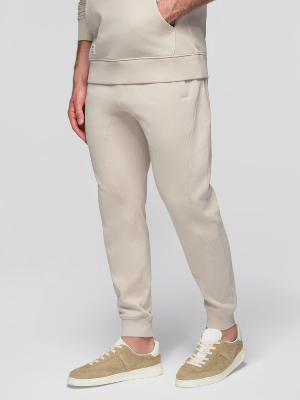 Ombre Clothing Férfi pamut fleece szett kenguru pulóver + jogger nadrág - világosbézs V1 Z121 Ombre Clothing