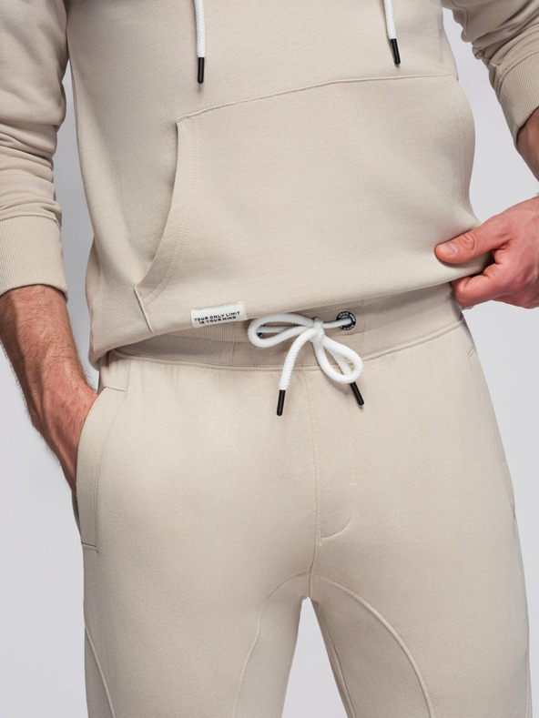 Ombre Clothing Férfi pamut fleece szett kenguru pulóver + jogger nadrág - világosbézs V1 Z121 Ombre Clothing