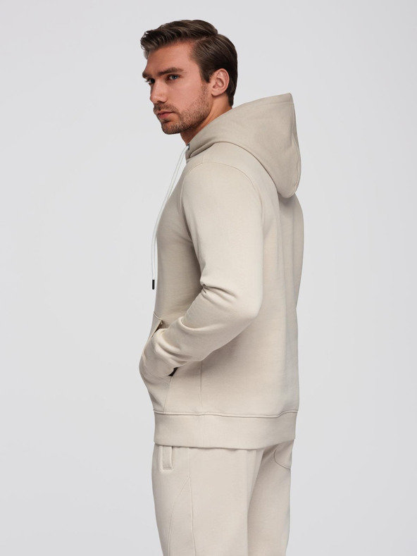 Ombre Clothing Férfi pamut fleece szett kenguru pulóver + jogger nadrág - világosbézs V1 Z121 Ombre Clothing