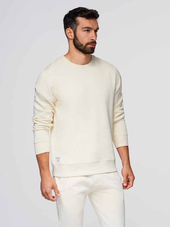 Ombre Clothing Férfi melegítő szett kerek nyakú pulóver + regular fit nadrág - krém V11 Z122 Ombre Clothing