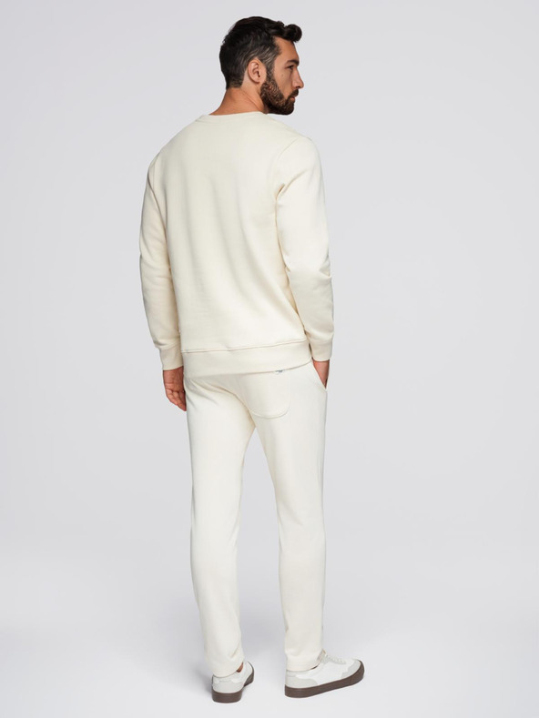 Ombre Clothing Férfi melegítő szett kerek nyakú pulóver + regular fit nadrág - krém V11 Z122 Ombre Clothing