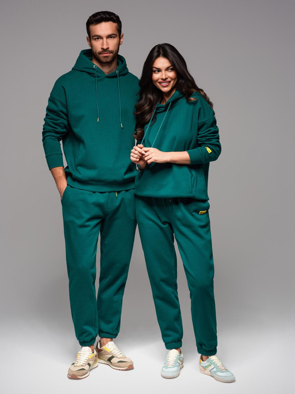 Ombre Clothing UNISEX melegítő szett kapucni nélküli pulóver + nadrág húzózsinórral athleisure stílusban - sötét zöld V17 Z111 Ombre Clothing