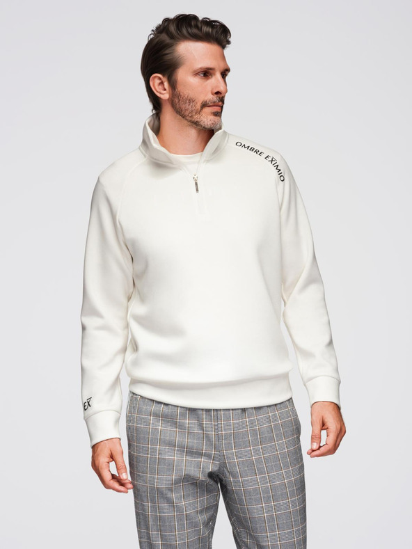 Ombre Clothing Férfi pulóver magas gallérral és kontrasztos nyomással - ecru V2 OM-SSZP-0211 Ombre Clothing