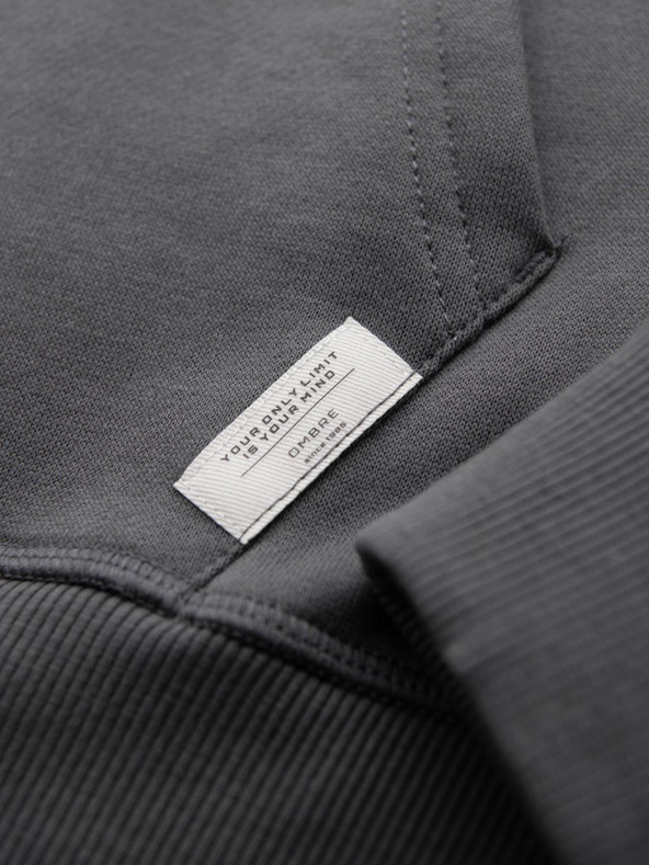 Ombre Clothing Férfi kenguru pulóver hímzéssel és kapucnival - grafitszürke V2 OM-SSNZ-0241 Ombre Clothing