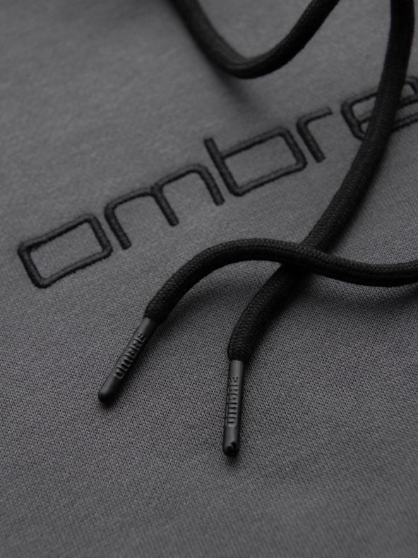 Ombre Clothing Férfi kenguru pulóver hímzéssel és kapucnival - grafitszürke V2 OM-SSNZ-0241 Ombre Clothing