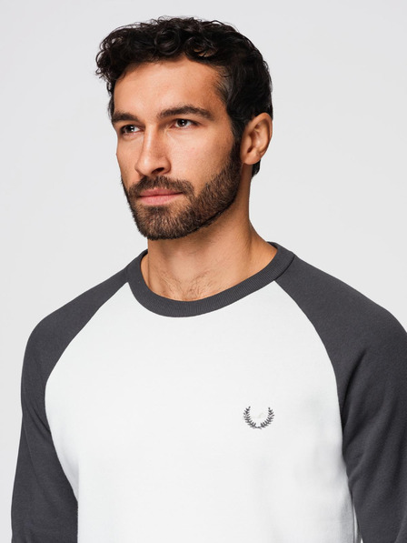 Ombre Clothing Férfi kontrasztos pulóver raglan ujjakkal - krémszínű és grafitszürke V1 OM-SSNZ-0239 Ombre Clothing