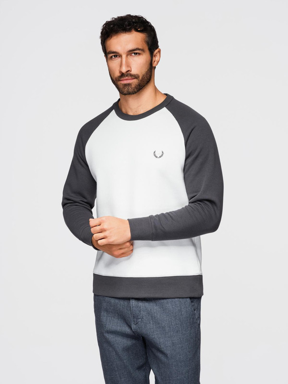 Ombre Clothing Férfi kontrasztos pulóver raglan ujjakkal - krémszínű és grafitszürke V1 OM-SSNZ-0239 Ombre Clothing