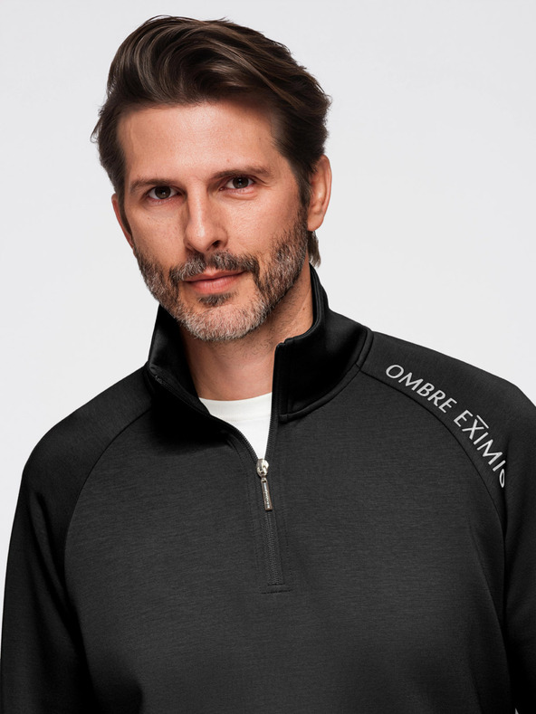 Ombre Clothing Férfi fleece szett álló gallérral ellátott pulóver + jogger nadrág - fekete V1 Z117 Ombre Clothing