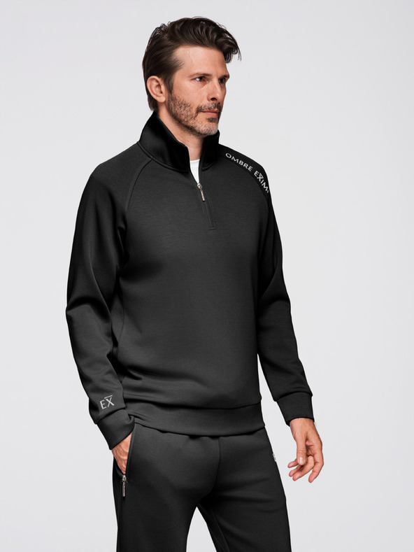 Ombre Clothing Férfi fleece szett álló gallérral ellátott pulóver + jogger nadrág - fekete V1 Z117 Ombre Clothing