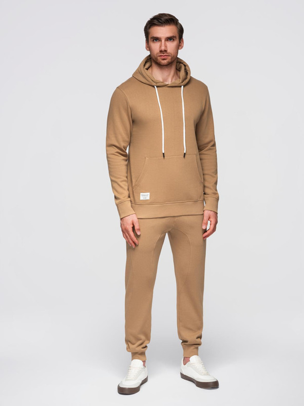 Ombre Clothing Férfi pamut fleece szett pulóver + jogger nadrág - barna V2 Z121 Ombre Clothing