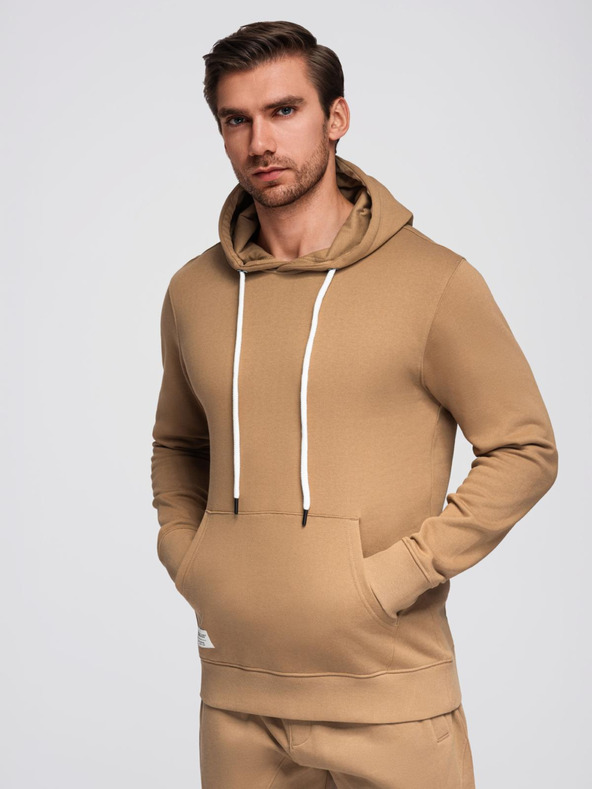Ombre Clothing Férfi pamut fleece szett pulóver + jogger nadrág - barna V2 Z121 Ombre Clothing